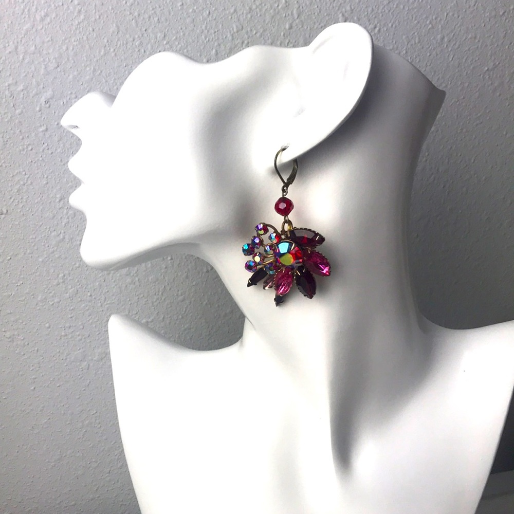 vintage antique crystal rhinestone dangle earrings - Picture 3 of 5